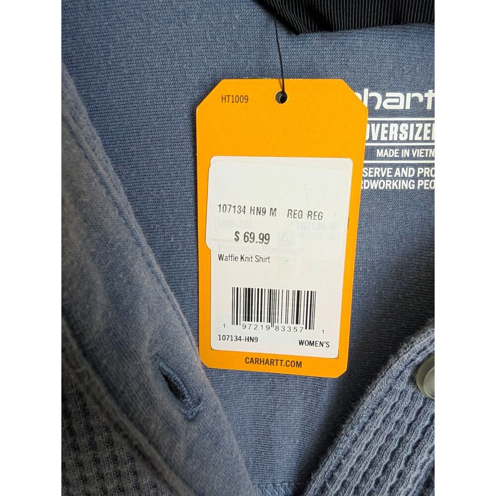 NWT Carhartt Shirt Womens Medium Dusty Blue Waffle Knit Oversized Fit TK7134-W - Picture 2 of 7